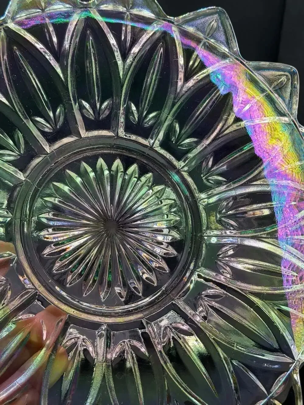 Vintage 1960s Federal Glass Petal Sunflower Pattern Iridescent Carnival Glass Se